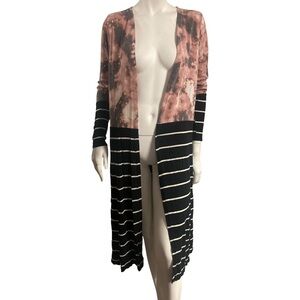 7th Ray Pink and Black Striped Long Cardigan